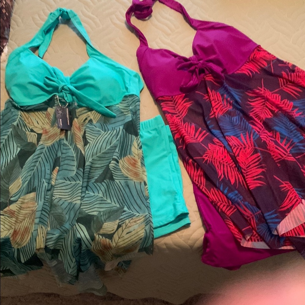Maternity 2 piece Tankini Tropical Halter Swimsuits Bundle NWT